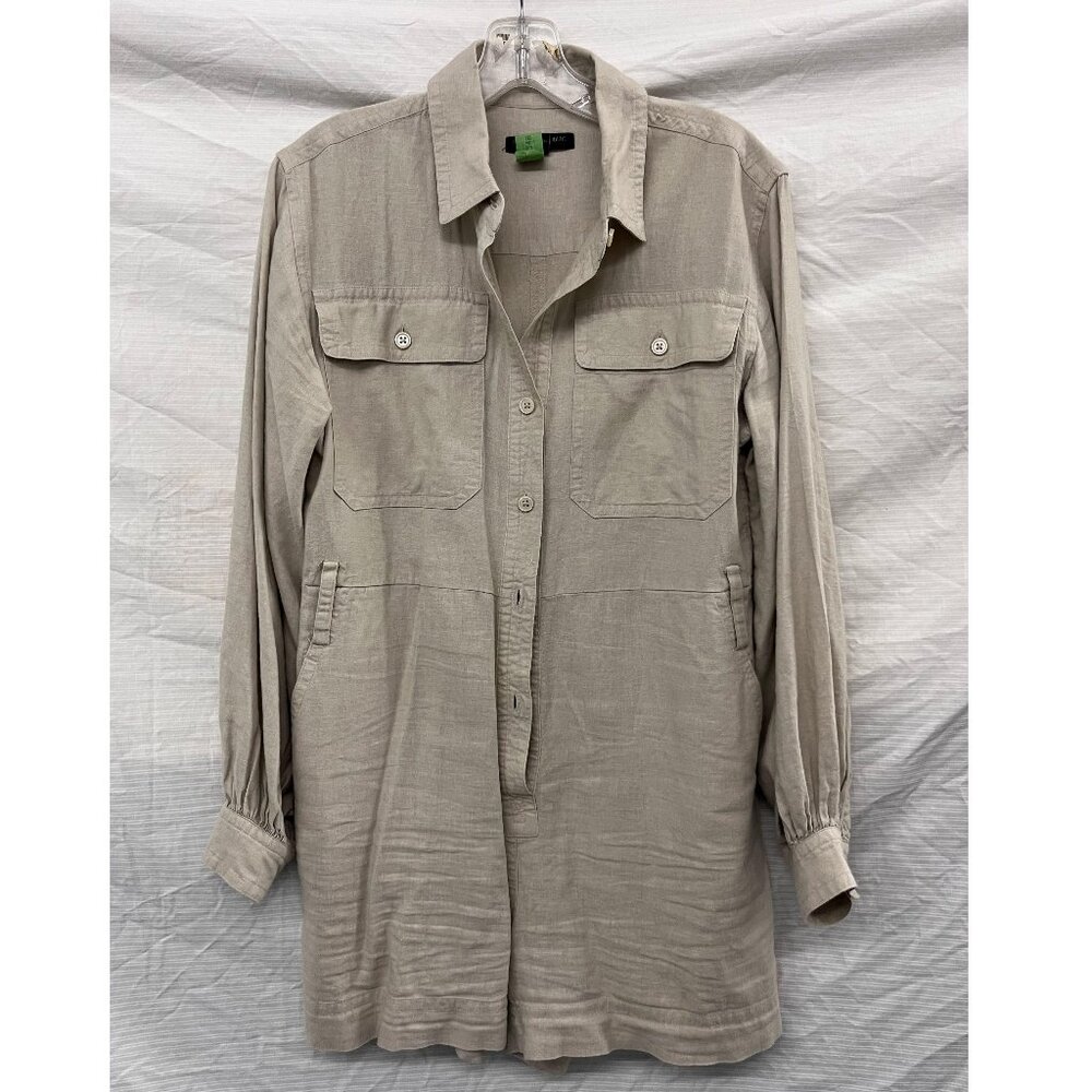 Banana Republic Linen Blend Long Sleeve Shorts Romper in Neutral Stone, XS